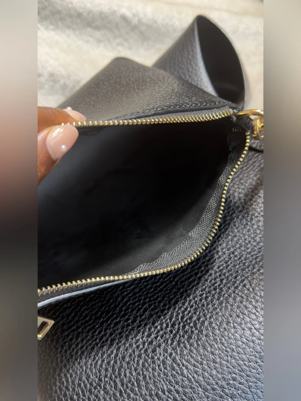 Black Pebbled Leather Slouchy Hobo Bag Minimalist Tulip Tote Pouch